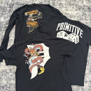 XL Youth Boys Primitive Skateboarding T-Shirt Lot Dragon Dice Cars Black Graphic